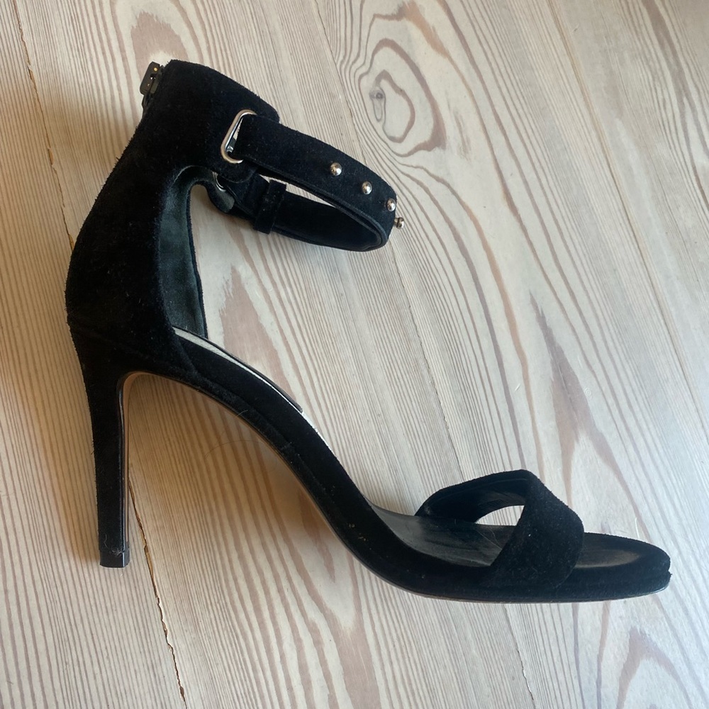 Black Suede Rag and Bone High Heel with silver stud ankle strap